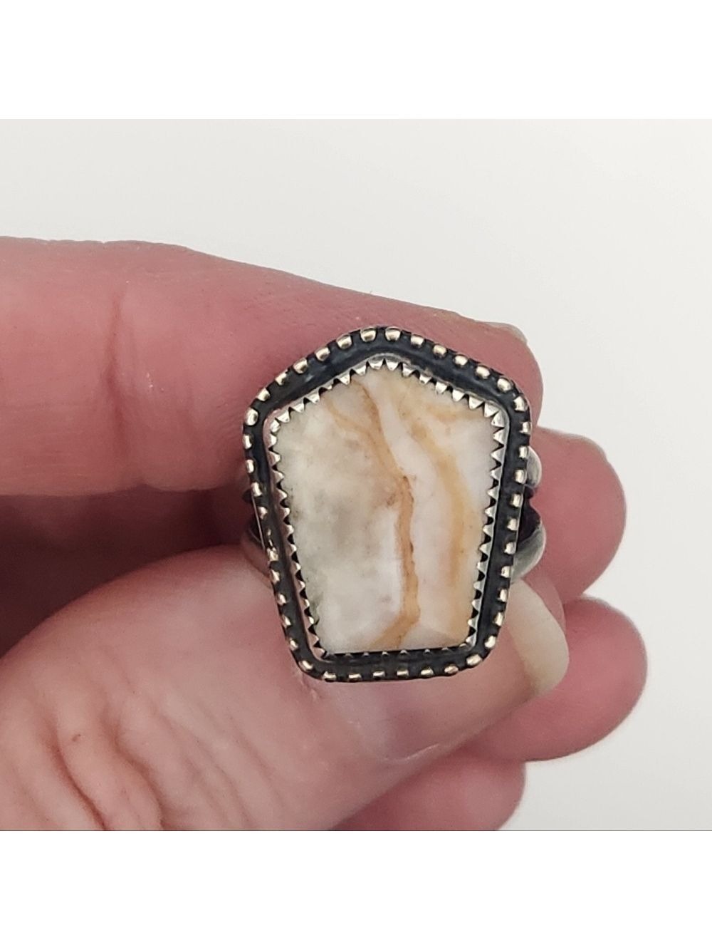 Handmade petfied wood sterling silver ring
